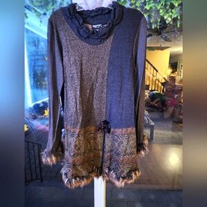 Vintage Lee Andersen Faux Fur Art Long Sleeve Sweater  dress Size Xs